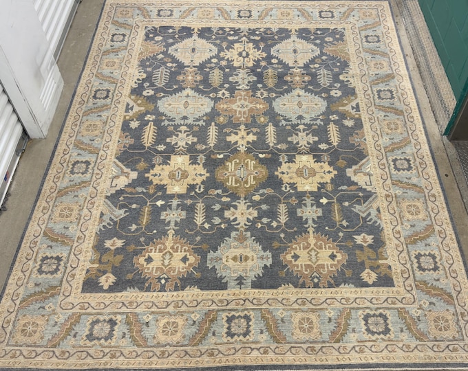 9x12 dark gray tan blue tribal chobi rug - afghan hand knotted wool oriental rug - flooring home decor rug, bedroom rug, rugs for livingroom