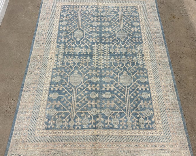 6x9 tribal pomegranate bluish gray khotan rug - Natural veg dyes wool oriental rug - Afghan handmade rug - bedroom rug - living room rugs