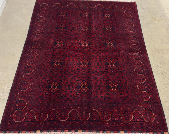6x8 beautiful Vintage khal mohammadi Rug - Burgundy Red Bokhara Rug - Hand-knotted Woollen Rug for Living Room - Afghan Turkmen Tribal Rug