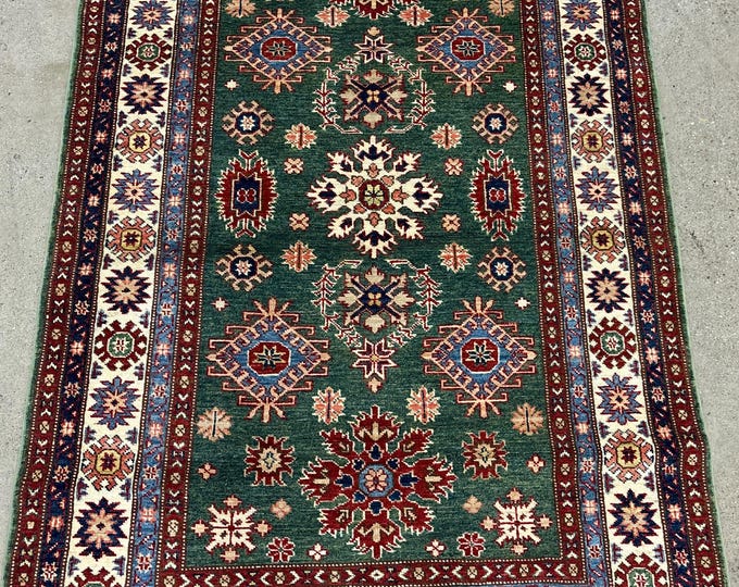 traditional green decorative rug 4x6 afghan hand knotted wool rug - oriental rug - rugs for bedroom - living room rug - tribal rug 3'11x6 ft