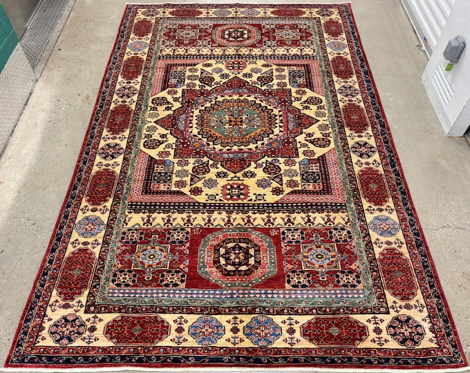 7x10 Elegant tribal mamluk Rug Afghan Hand knotted Veg dyes Wool Geometric area rug Medallion Rug - Bedroom Rug - Entryway rug - Kitchen rug