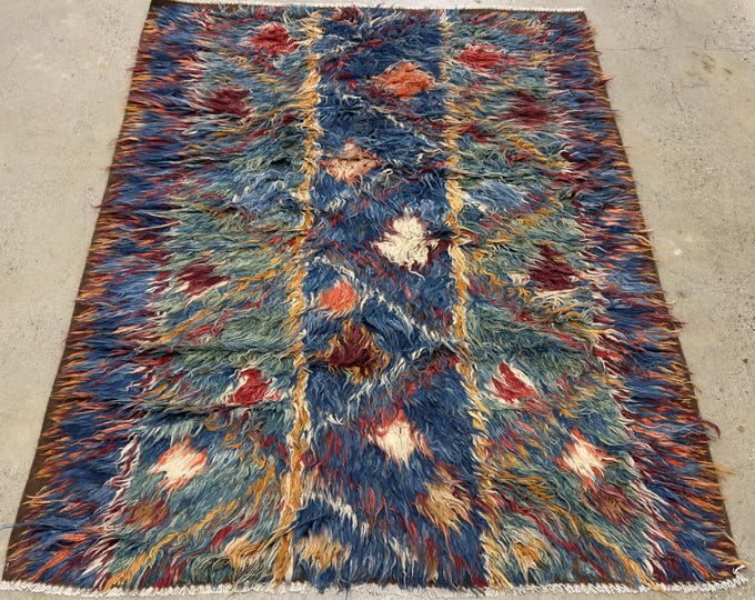 5x7 Blue green handmade Moroccan double pile kilim rug - afghan hand knotted wool rug - livingroom rug, tribal abstract home decor rug