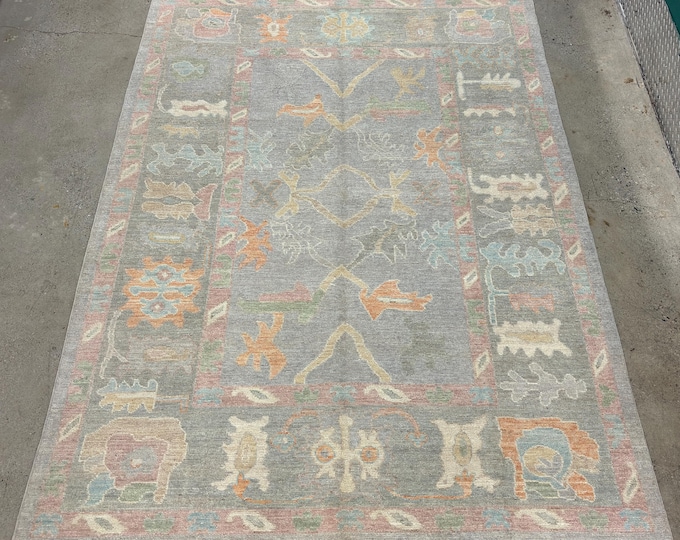 6x9 tribal gray oushak rug - afghan hand knotted wool oriental rug - natural color dyes hand spun wool rug - rugs for living room -decor rug