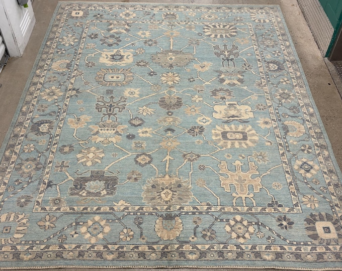 8x10 Nomad Tribal sky Blue Oushak rug - traditional handwoven wool natural color rug - Floral rug - Rugs for living room - bedroom decor rug