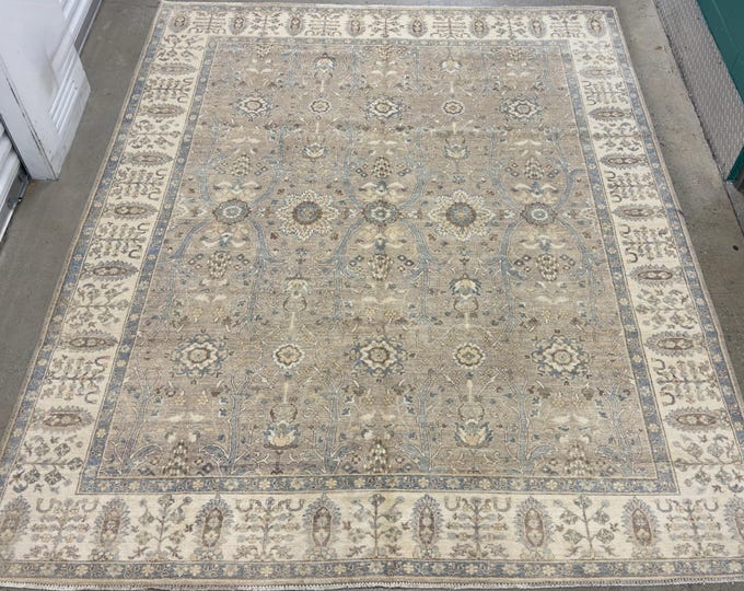 8x10 Vintage beige Oushak chobi rug - afghan hand woven oriental rug - flooring floral rug - home decor bedroom rug - living room area rug