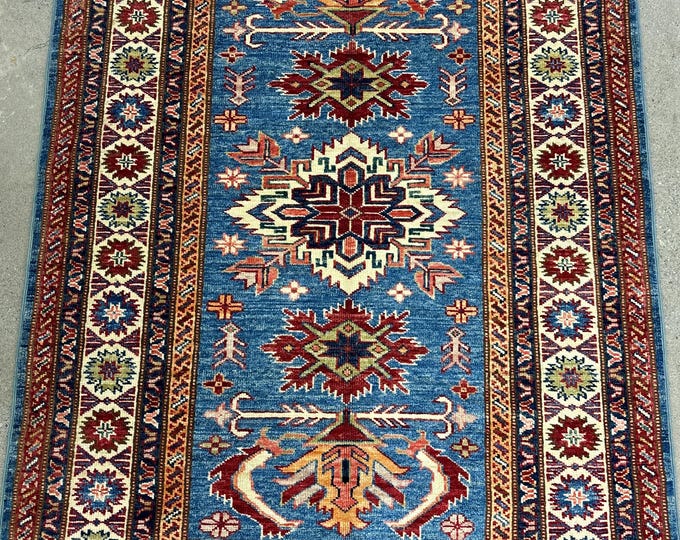 3x5 light blue tribal floral kazak rug afghan hand knotted wool oriental rug - natural color dye wool rug - kids room decor rug bathroom rug