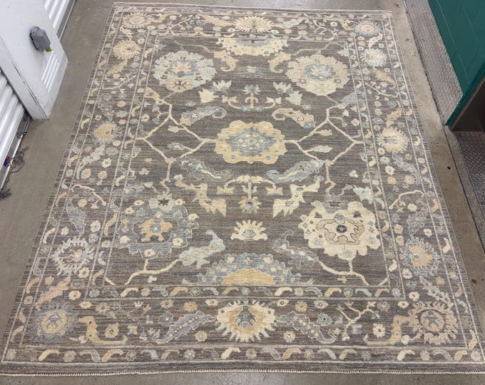 8x10 Beautiful dark Grey tribal Oushak Rug -Large Area Rug - Turkmen Hand knotted Vegetable Dyed Wool Rug - rug for Livingroom - bedroom rug