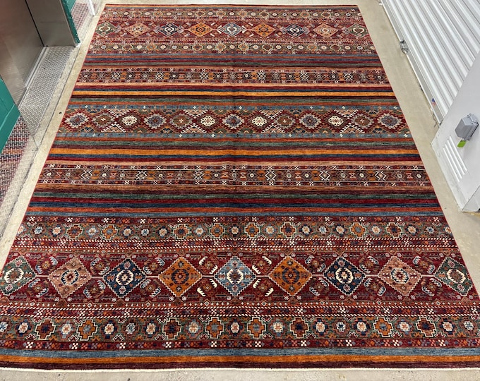 9x12 ft khorjin colorful rug - Afghan handmade wool area rug - oriental rug - rugs for livingroom - bedroom rugs - natural veg dye wool rug