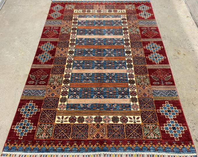 6x8 Gabbeh Area Rug - Neutral Gray Nomadic Tribal Afghan Hand knotted wool Rug - Rugs for Living room - Bedroom decor rugs - kids room rug