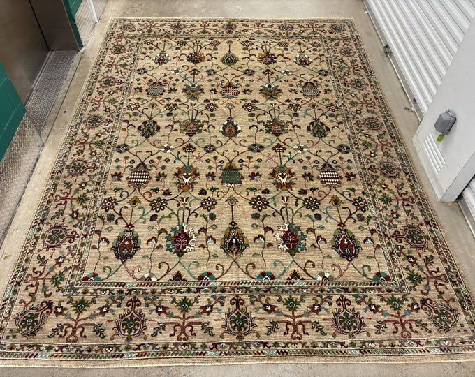 9x12 beige gray Sultani rug - undyed natural wool rug - Afghan hand knotted oriental rug - rug for livingroom - bedroom rug - diningroom rug