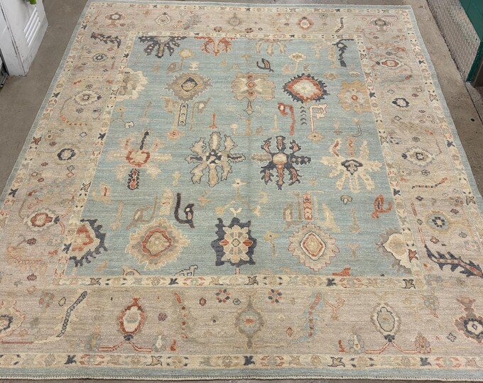 Tribal light blue oushak rug 8x10 ft - Turkish oushak handwoven wool rug - rugs for living room - bedroom rugs - traditional area rug