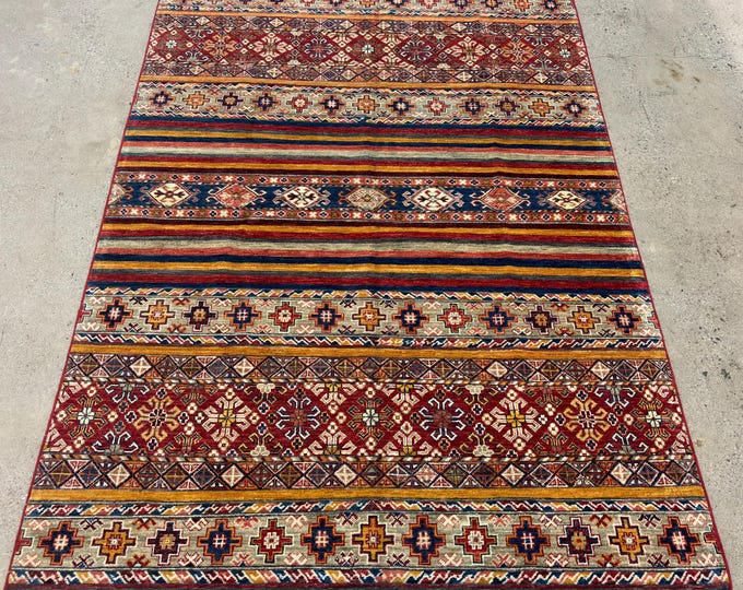 5x7 beautiful multicolors khorjen rug - tribal afghan hand knotted wool oriental rug - rugs for kitchen - doormat rug - entryway rug