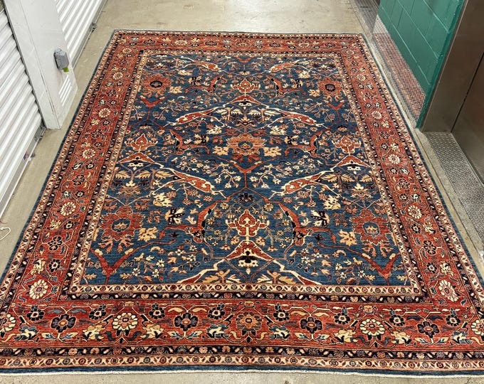 9x12 Beautiful vintage tribal blue rust area rug - afghan hand knotted wool oriental rug -  livingroom rug - bedroom rug - traditional rug