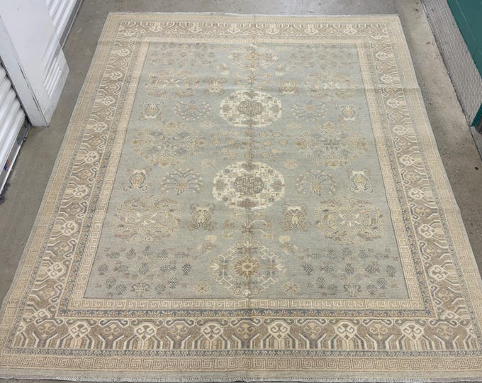 8x10 tribal pomegranate bluish gray khotan rug - Natural veg dyes wool oriental rug - Afghan handmade rug - bedroom rug - living room rugs