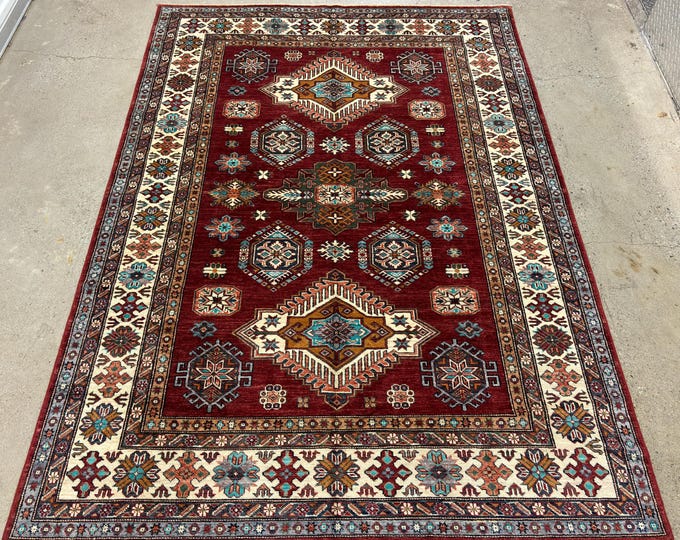 6x8 stunning tribal red Kazak rug - Afghan handmade oriental rug - Natural dyes hand spun wool rug - rugs for living room - traditional rug
