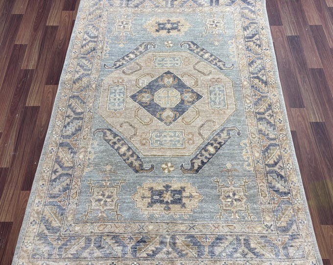 4x6ft tribal medallion chobi gray rug - afghan hand knotted Persian style natural dyes wool area rug- tribal rug - kitchen rug, entryway rug