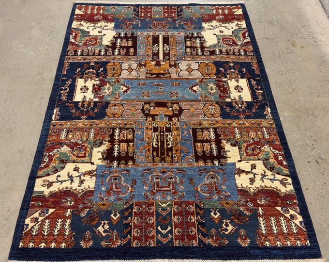5x7 ft Navy Blue Modern Area Rug - Afghan Hand knotted Veg dyes Wool Oriental Rug - Rugs for living room - Contemporary rug - Bedroom Rug