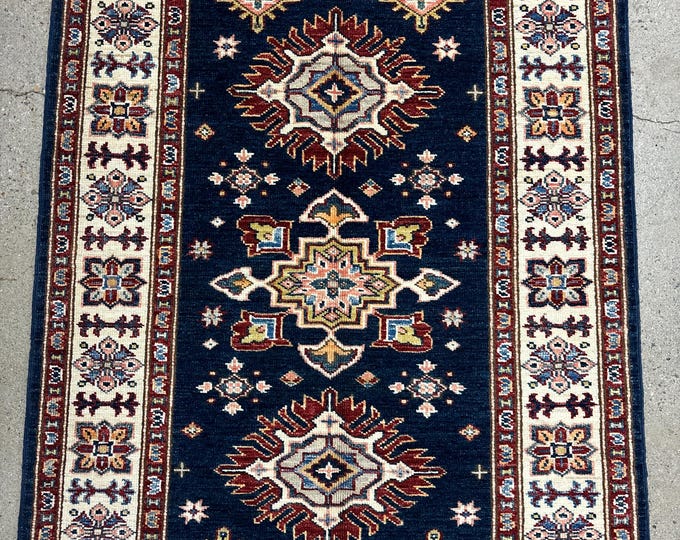 3x4 tribal navy blue rug small size entryway rug - natural color dyes wool hand knotted rug - bathroom rug - kids room rug - Nursery rug
