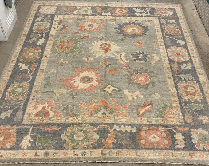 Oushak soft light gray rug 8'1x9'7 ft - Afghan hand knotted wool floral oushak rug - oriental rug - rugs for dining room bedroom tribal rug