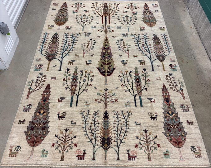 7x10 Beautiful tribal Tree of life art Afghan Hand knotted Wool Gabbeh rug - living room rug - bedroom Rug - vintage rug - traditional rug