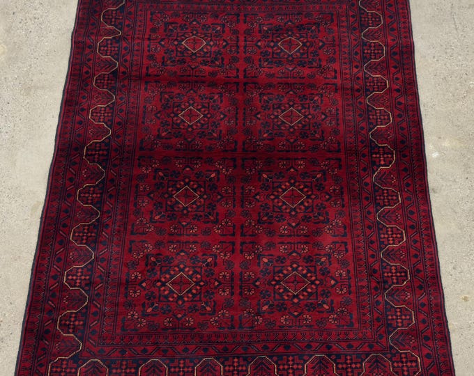 4x6 beautiful Vintage khal mohammadi Rug - Burgundy Red Bokhara Rug - Hand-knotted Woollen Rug for Living Room - Afghan Turkmen Tribal Rug
