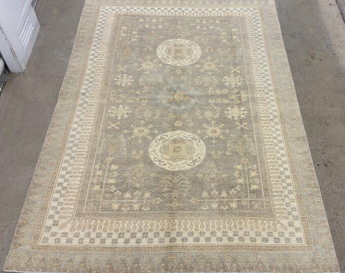 6x9 stunning tribal muted gray Khotan rug - Pomegranate rug - afghan hand knotted woven rug - rug for livingroom - bedroom rug - 6'2x8'11