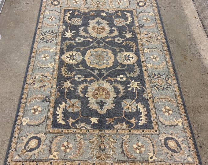 stunning dark grey tribal floral 6x9 chobi rug - afghan nomadic hand knotted wool oriental rug - natural dyed wool area rug - bedroom rug