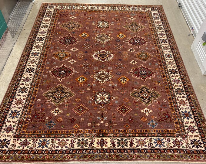 8x10 bronze kazak rug - afghan handmade area rug - oriental rug - Natural veg dye wool rug - bedroom rug - rugs for livingroom - tribal rug