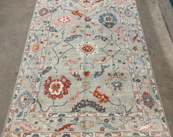 6x9 tribal soft tan gray floral oushak rug - hand knotted wool oriental rug - rugs for living room - bedroom rugs - traditional  dining room