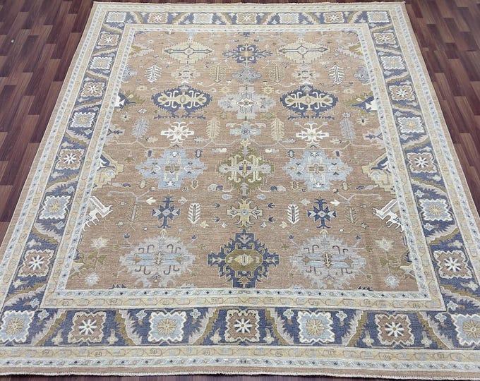 8x10 ethnic tribal brown wood chobi area rug - afghan hand knotted natural veg dyed wool oriental rug - bedroom rug, dining room rug