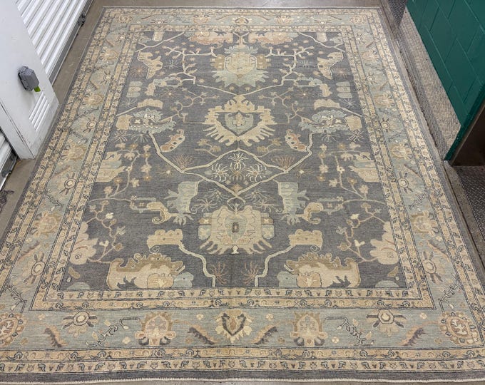 9x12 stunning dark gray tribal muted Oushak rug - afghan hand knotted wool rug - flooring art - home decor bedroom rug - living room rug