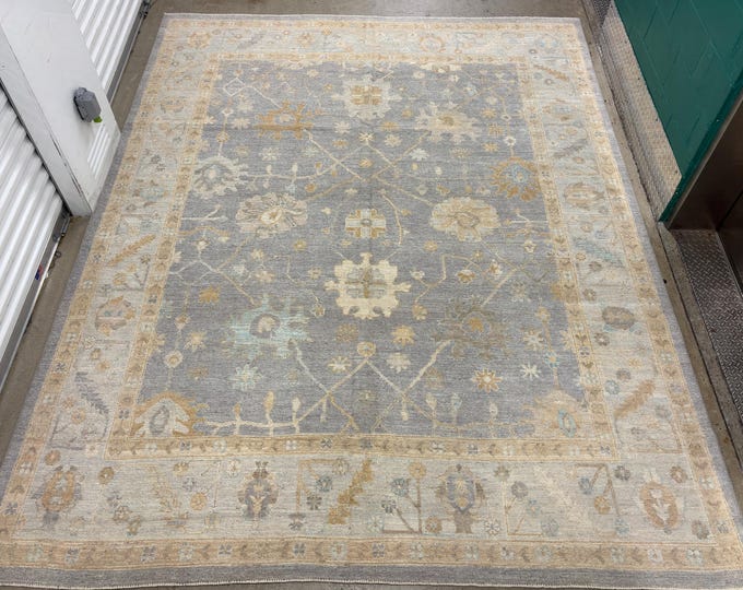 9x12 Elegant blueish gray tribal oushak Rug - Afghan Hand knotted Wool rug - vintage floral area rugs - rugs for livingroom - bedroom rug