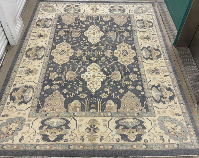 9x12 Handmade tribal Dark Gray oushak rug - Afghan hand knotted oriental rug - rug for livingroom - bedroom rug - diningroom rug - 9"x11'10"