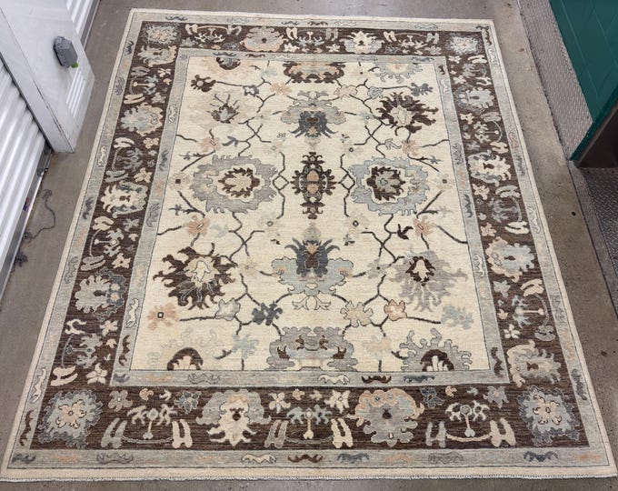 8x10 ivory chobi oushak rug - rug for livingroom - Afghan hand knotted wool rug - oriental rug - dining room rug - bedroom rug vintage rug