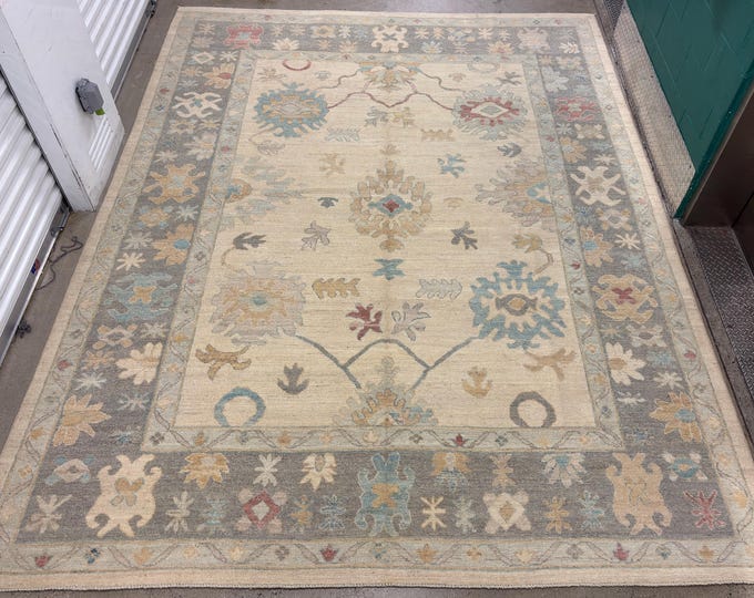 9x12 Ivory tribal chobi oushak rug - rug for livingroom - Afghan hand knotted Wool Oriental rug - dining room rug - bedroom rug vintage rug
