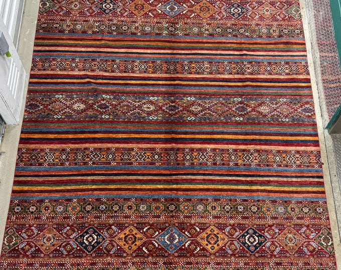 9x12 Modern khorjin rug - Afghan hand knotted tribal rug - area rug - home decor rug - bedroom rug - living room rug - traditional wool rug