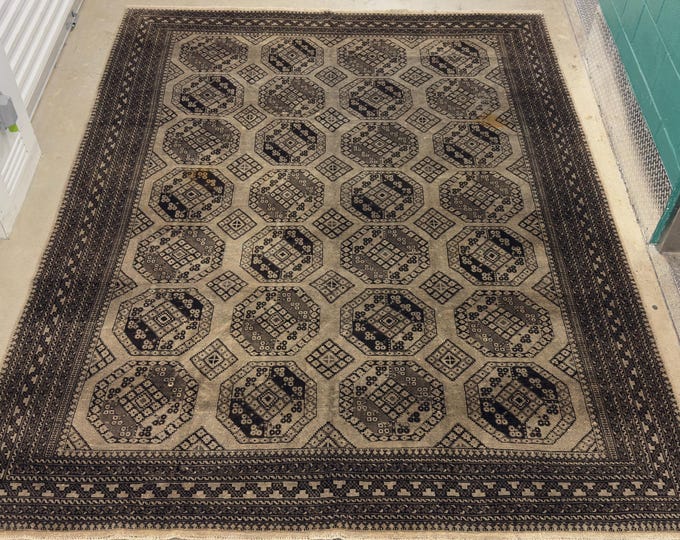 Mute gray Vintage Afghan Rug 8.5x11.3Ft Vintage Turkmen Pilee pye Rug/ Afghan Handmade Wool soft pile Fine Rug/ Oriental Area livingroom Rug