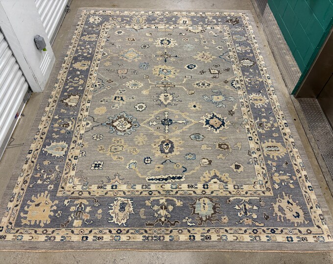 9x12 Gray Oushak rug - Afghan hand knotted woven rug - Oriental rug - Ziegler rug - Rug for livingroom - bedroom rug - area rug vintage rug