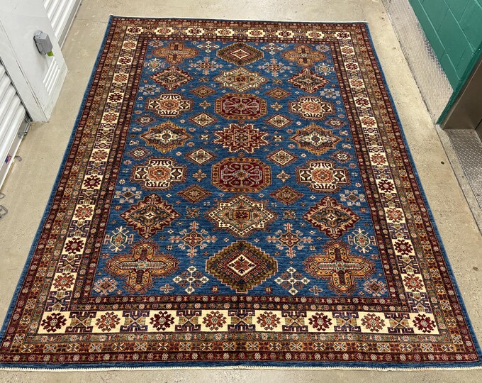 8x10 Beautiful light blue kazak rug for home decor - Afghan hand knotted wool Oreintal rug - rug for bedroom - livingroom rug - tribal rugs