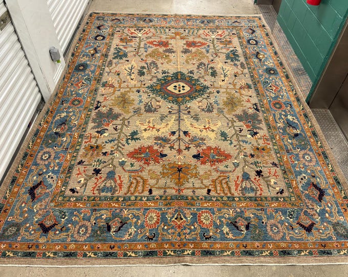 10x14 Taupe Gray Oriental Rug - Sickle Leaf Persian Style Hand knotted Veg dye wool Rug - Rugs for living room - Bedroom Rug - 9'10"x13'8"
