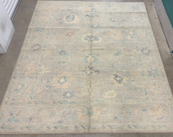 8x10 Soft pastel Gray tribal Oushak area Rug - Afghan hand knotted Wool Oriental rug - rug for livingroom - bedroom rug - vintage floral rug