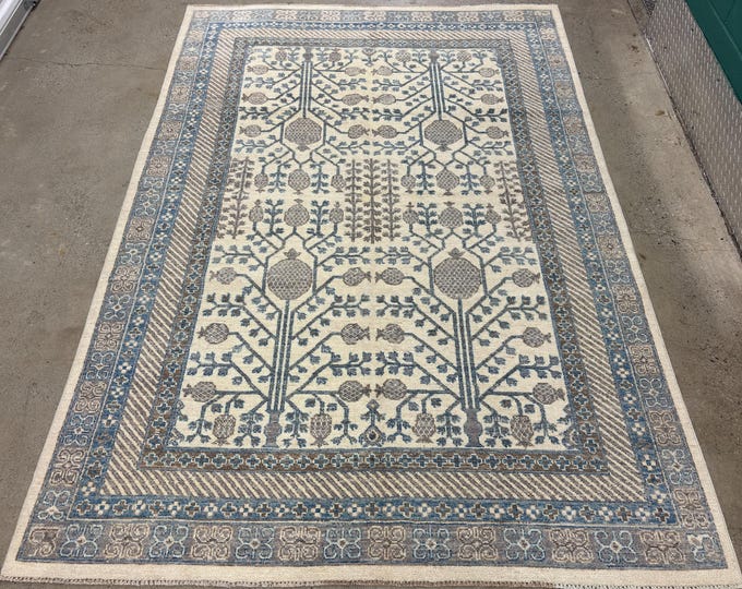 6x9 Beautiful white tribal pomegranate Khotan Rug - Afghan Hand knotted Veg dyes Wool Rug - Bedroom Rug - Living Room Rug - Oriental Rugs