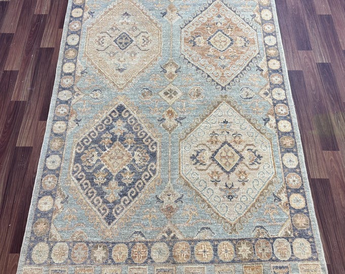 4x6 tribal pastel light blue oushak rug - afghan hand knotted wool oriental rug - flooring art home decor rug - bedroom rug - kitchen rugs