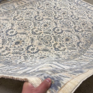 Alfombra afgana hecha a mano de 2,7 x 3,6 metros / Gris suave, verde, beige, marfil pastel, blanco, marrón claro, alfombra turca Oushak para la decoración de la sala de estar y el dormitorio.