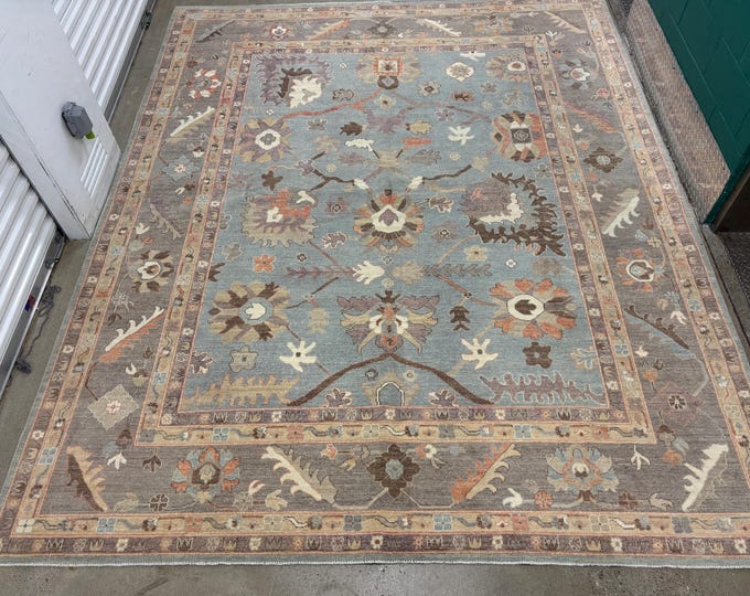 9x12 soft light blue tribal Oushak rug - afghan hand knotted wool oriental rug - flooring art - home decor bedroom rug - rug for livingroom