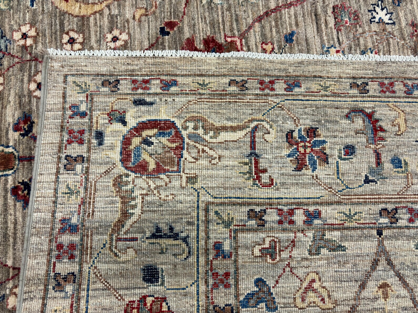 Waziri Rug 8x10 Tribal Tan Gray Waziri Rug - Afghan Hand Knotted Floral Wool ...