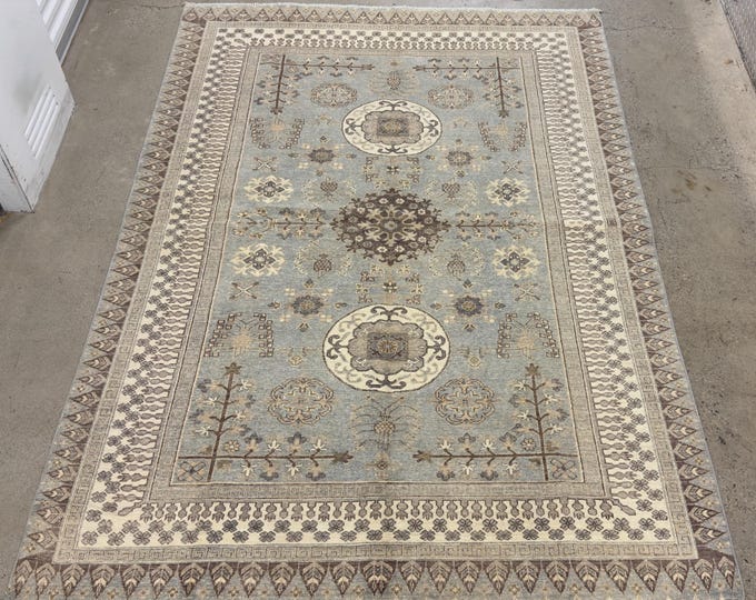 6x9 tribal pomegranate light pastel blue khotan rug - Natural veg dyes wool oriental rug - Afghan handmade rug, bedroom rug, living room rug