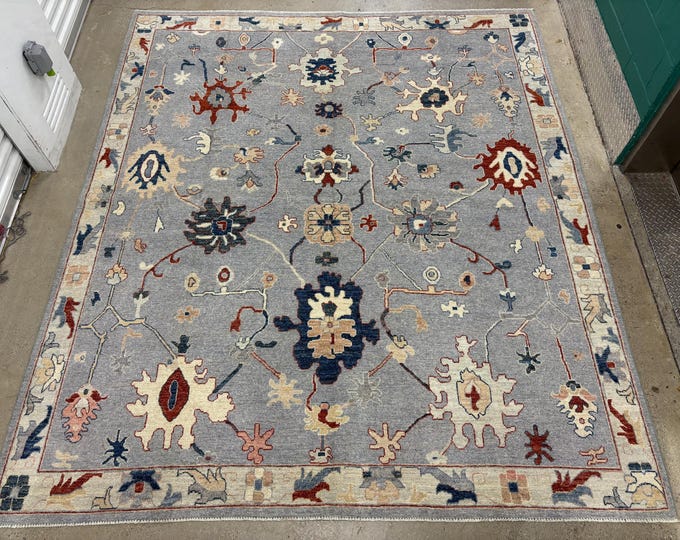 8x10 Beautiful Grey tribal Oushak Rug - Large Area Rug - Turkmen Hand knotted Vegetable Dyed Woollen Rug - rug for Livingroom - bedroom rug