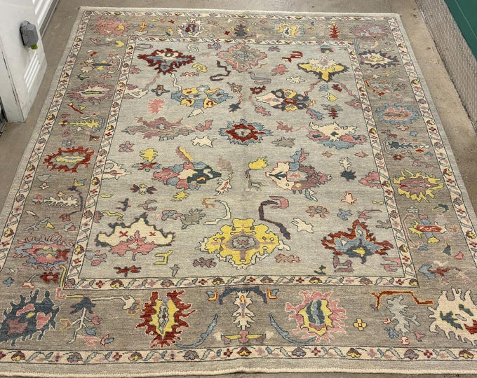 8x10 elegant soft light gray Oushak area rug - hand knotted wool Turkish rug - natural rich color rug - rugs for bedroom - living room rug