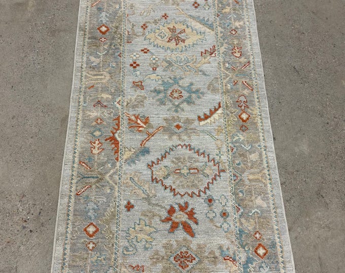 10ft vintage oushak pastel gray runner rug - afghan hand knotted wool  oriental runner rug - hallway rug - kitchen rug - entryway runner rug